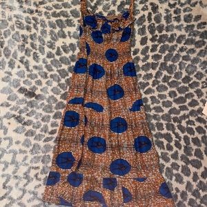 Orange and blue bird dress cotton linen African ulla Johnson summer small